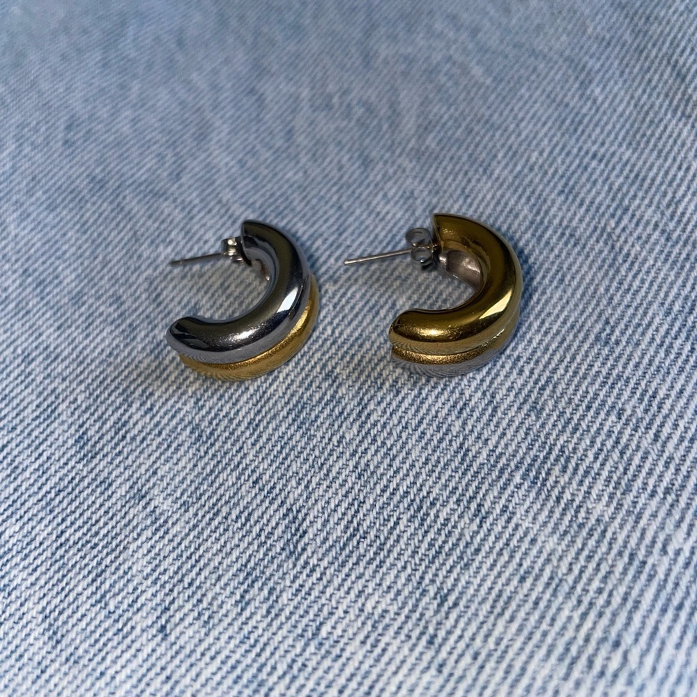 Gold-Plated Two-Tone Huggie Hoop Earrings in Gold & Silver